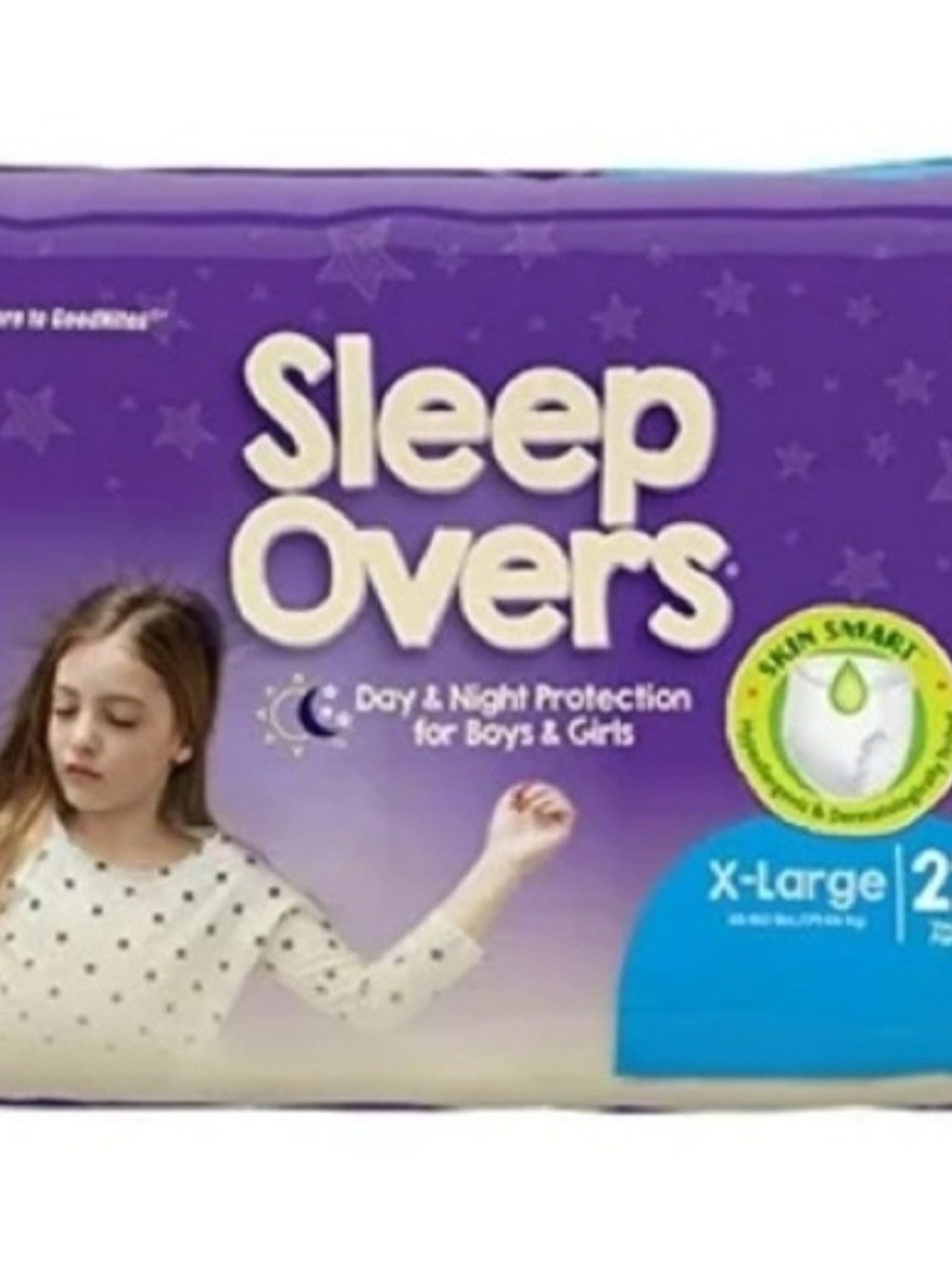 3 Packs 22 Count- Sleep Overs X-Large Night Protection Diapers - 85-140lbs